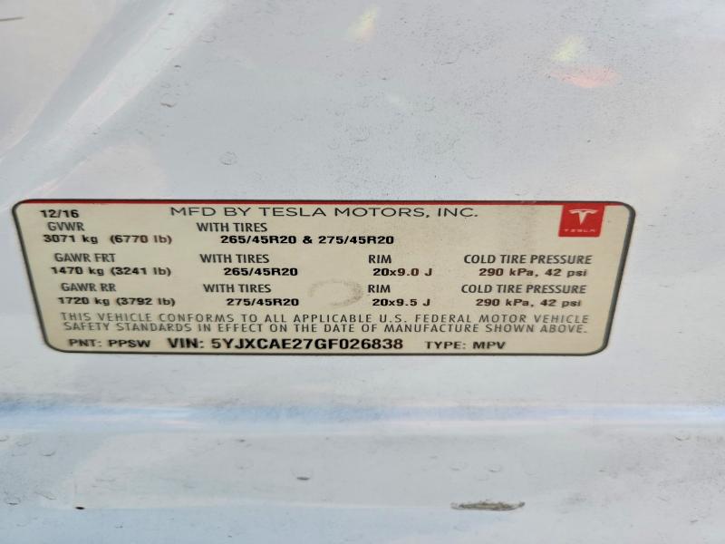 Продажа на аукционе авто 2016 Tesla Model X, vin: 5YJXCAE27GF026838, номер лота: 66140356