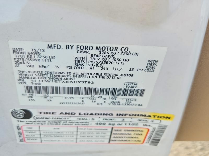 2014 Ford F150 მანქანა იყიდება აუქციონზე, vin: 1FTFW1ETXEKD23792, აუქციონის ნომერი: 64189996
