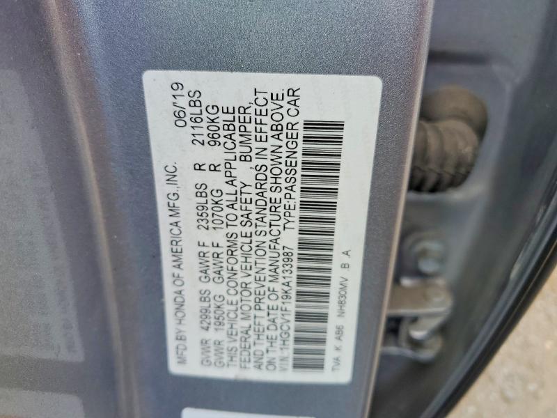 Продажа на аукционе авто 2019 Honda Accord, vin: 1HGCV1F19KA133987, номер лота: 66956426