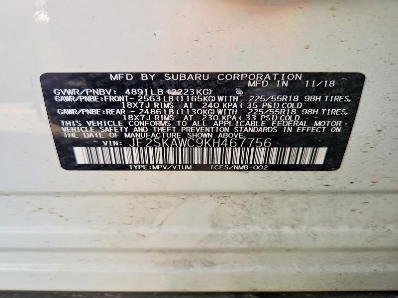 65680756 :رقم المزاد ، JF2SKAWC9KH467756 vin ، 2019 Subaru Forester مزاد بيع