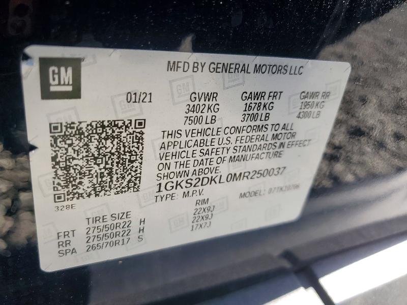 65677826 :رقم المزاد ، 1GKS2DKL0MR250037 vin ، 2021 Gmc Yukon مزاد بيع