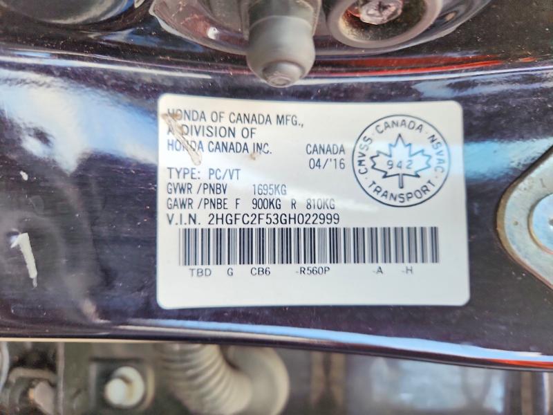64914926 :رقم المزاد ، 2HGFC2F53GH022999 vin ، 2016 Honda Civic مزاد بيع