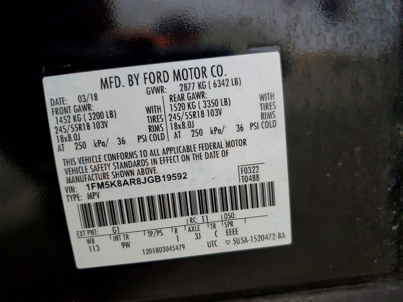 Aukcja sprzedaży 2018 Ford Explorer, vin: 1FM5K8AR8JGB19592, numer aukcji: 64630906
