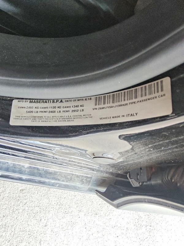 Aukcja sprzedaży 2018 Maserati Ghibli, vin: ZAM57YSA1J1300420, numer aukcji: 65717216