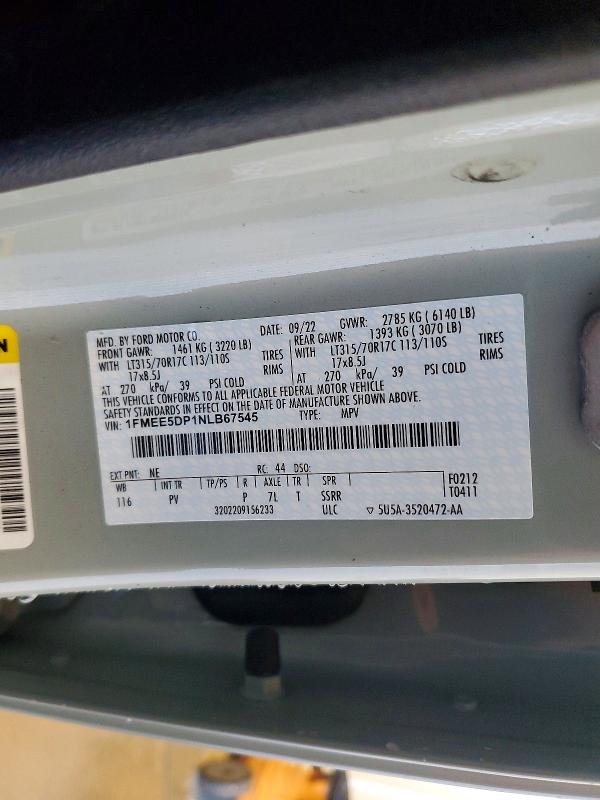 2022 Ford Bronco მანქანა იყიდება აუქციონზე, vin: 1FMEE5DP1NLB67545, აუქციონის ნომერი: 65633006