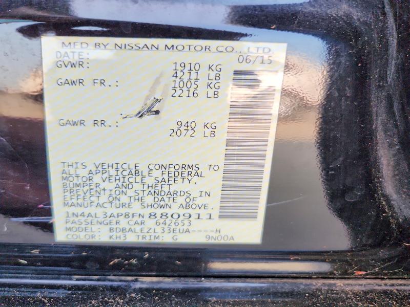 63706926 :رقم المزاد ، 1N4AL3AP8FN880911 vin ، 2015 Nissan Altima مزاد بيع