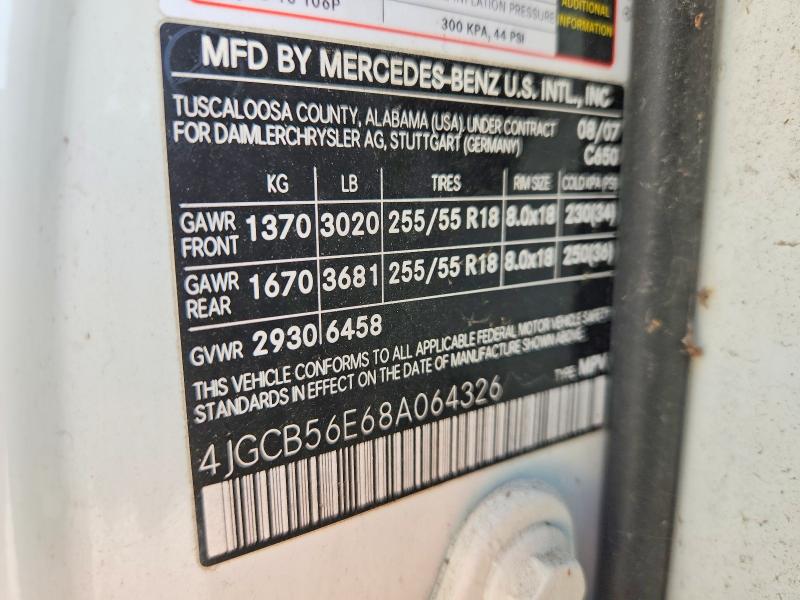 65675596 :رقم المزاد ، 4JGCB56E68A064326 vin ، 2008 Mercedes-benz R مزاد بيع