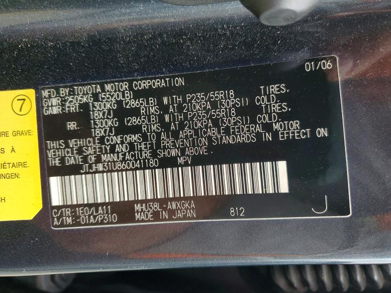 61983736 :رقم المزاد ، JTJHW31U860041180 vin ، 2006 Lexus Rx مزاد بيع