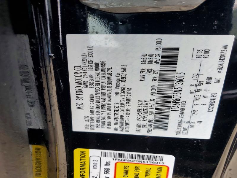 Продажа на аукционе авто 2022 Ford Mustang, vin: 1FA6P8CF5N5136015, номер лота: 65854916