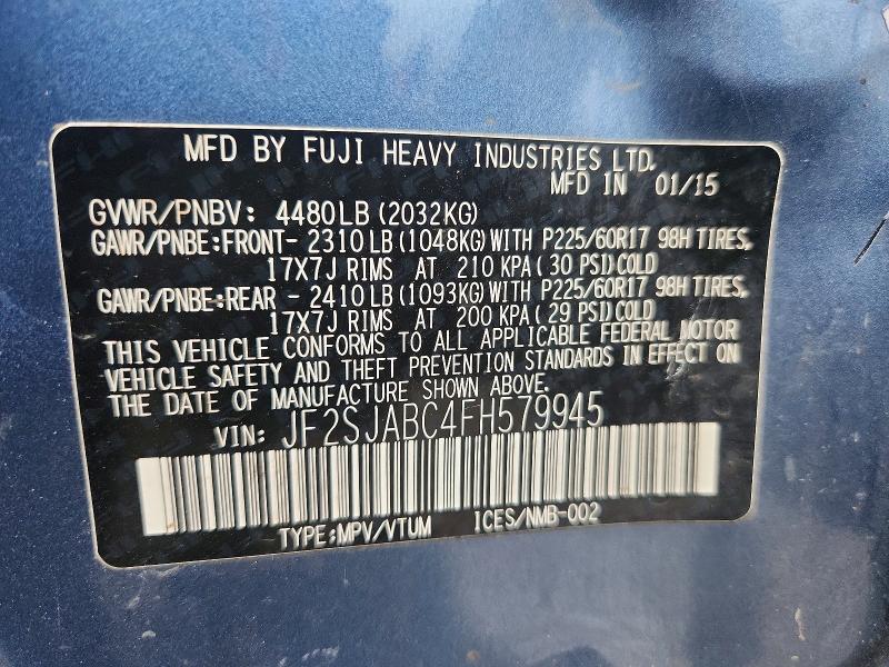 66533586 :رقم المزاد ، JF2SJABC4FH579945 vin ، 2015 Subaru Forester مزاد بيع