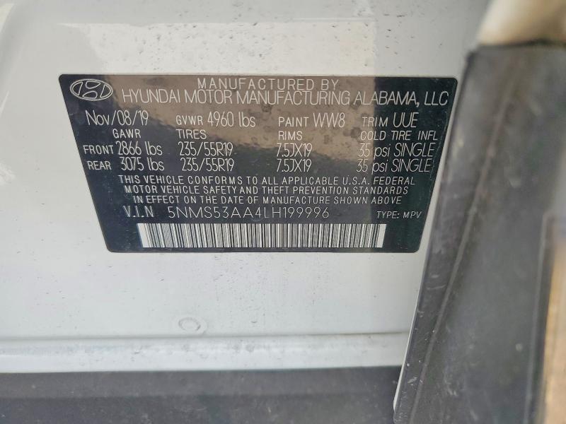 Aukcja sprzedaży 2020 Hyundai Santa Fe, vin: 5NMS53AA4LH199996, numer aukcji: 64062736