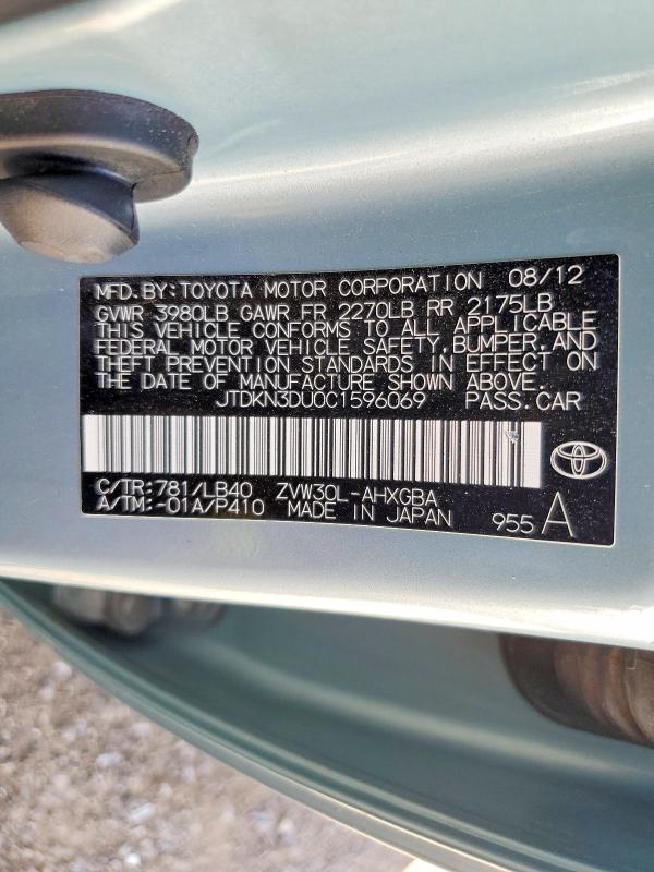 Aukcja sprzedaży 2012 Toyota Prius, vin: JTDKN3DU0C1596069, numer aukcji: 66446786