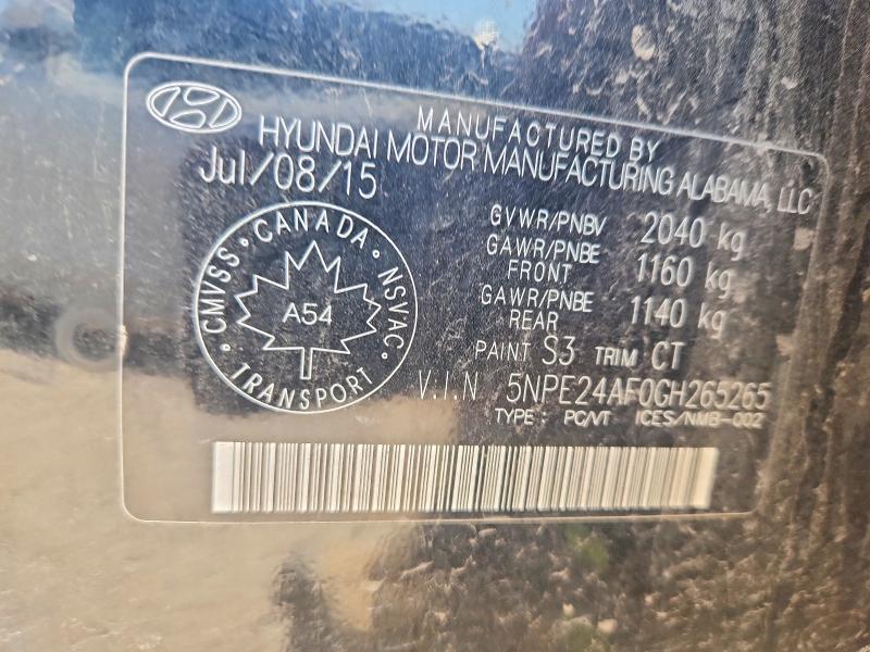 Aukcja sprzedaży 2016 Hyundai Sonata, vin: 5NPE24AF0GH265265, numer aukcji: 63760216