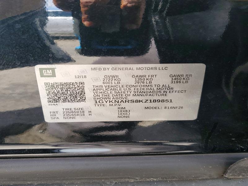 65806916 :رقم المزاد ، 1GYKNARS8KZ189851 vin ، 2019 Cadillac Xt5 مزاد بيع
