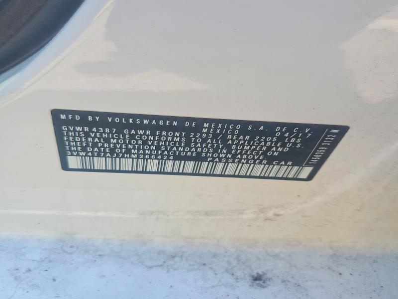 63344026 :رقم المزاد ، 3VW4T7AJ7HM366424 vin ، 2017 Volkswagen Jetta مزاد بيع