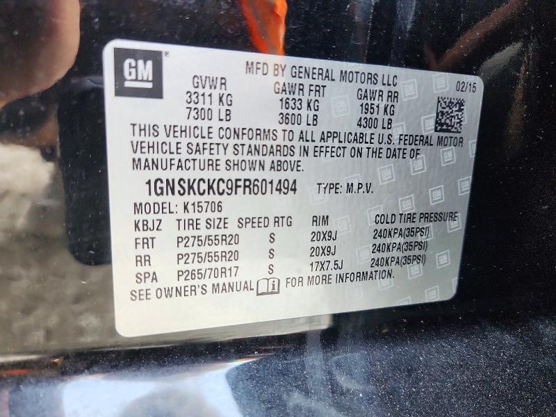 64588056 :رقم المزاد ، 1GNSKCKC9FR601494 vin ، 2015 Chevrolet Tahoe مزاد بيع