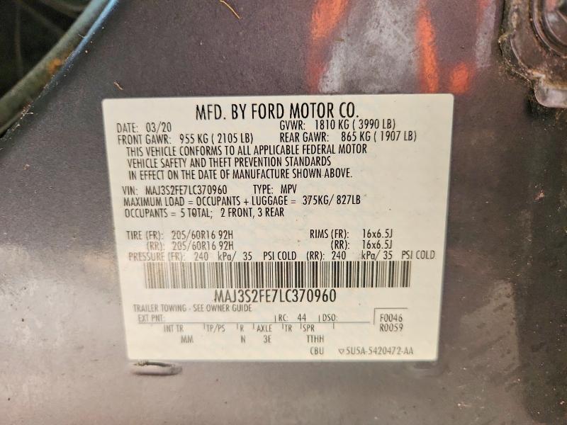 Продажа на аукционе авто 2020 Ford Ecosport, vin: MAJ3S2FE7LC370960, номер лота: 61534676