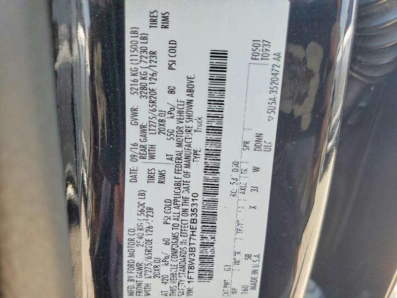 2017 Ford F350 მანქანა იყიდება აუქციონზე, vin: 1FT8W3BT7HEB35310, აუქციონის ნომერი: 63518226