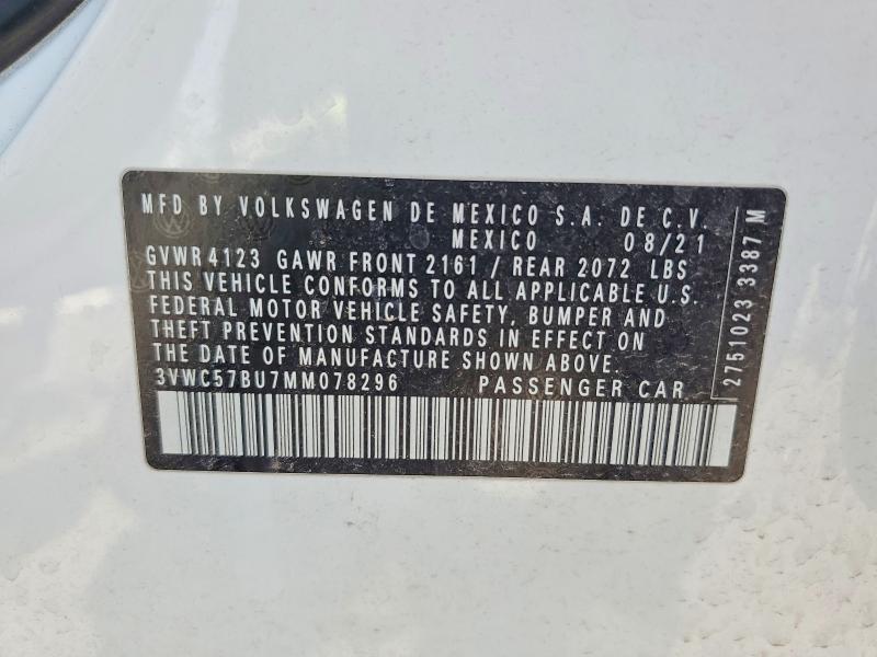 2021 Volkswagen Jetta მანქანა იყიდება აუქციონზე, vin: 3VWC57BU7MM078296, აუქციონის ნომერი: 66542416