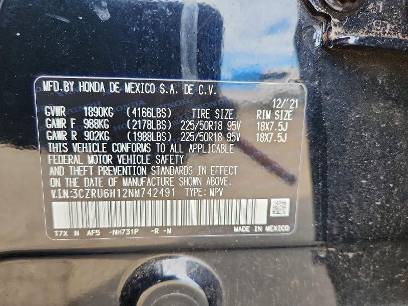 66649286 :رقم المزاد ، 3CZRU6H12NM742491 vin ، 2022 Honda Hr-v مزاد بيع