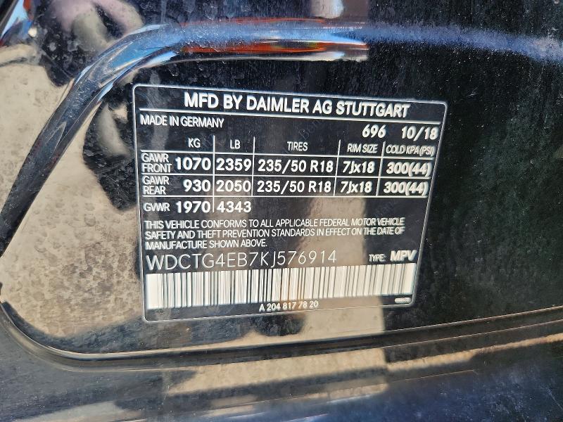 Aukcja sprzedaży 2019 Mercedes-benz Gla, vin: WDCTG4EB7KJ576914, numer aukcji: 62880236
