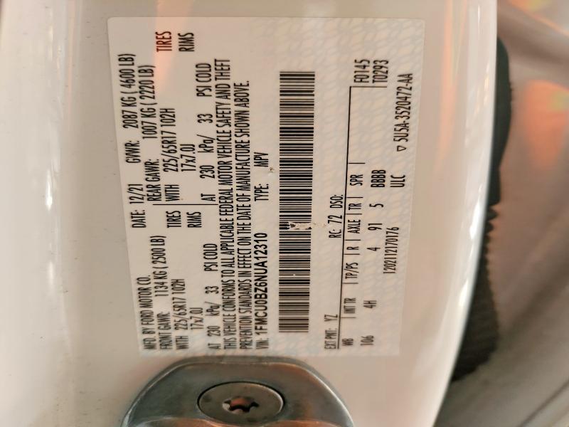 Продажа на аукционе авто 2022 Ford Escape, vin: 1FMCU0BZ6NUA12310, номер лота: 64573946