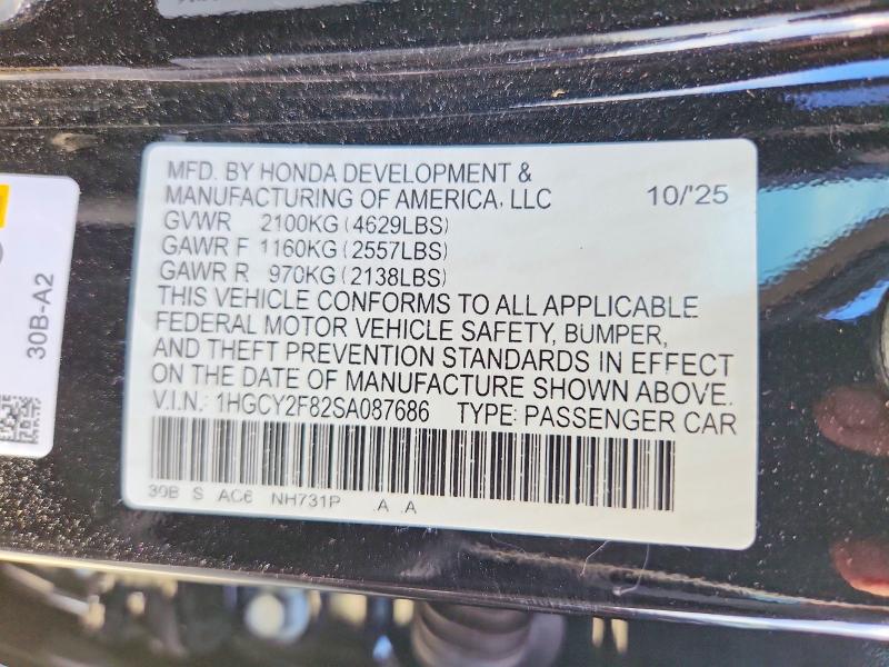 Aukcja sprzedaży 2025 Honda Accord, vin: 1HGCY2F82SA087686, numer aukcji: 66762986