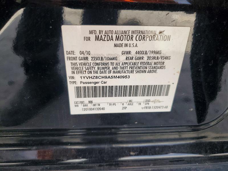 2010 Mazda 6 მანქანა იყიდება აუქციონზე, vin: 1YVHZ8CH9A5M40953, აუქციონის ნომერი: 66101966