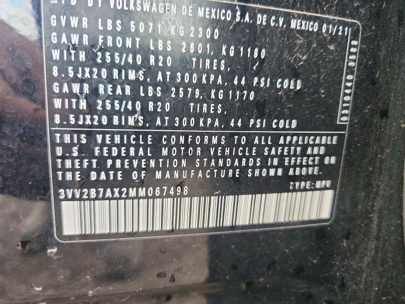 2021 Volkswagen Tiguan მანქანა იყიდება აუქციონზე, vin: 3VV2B7AX2MM067498, აუქციონის ნომერი: 65542696