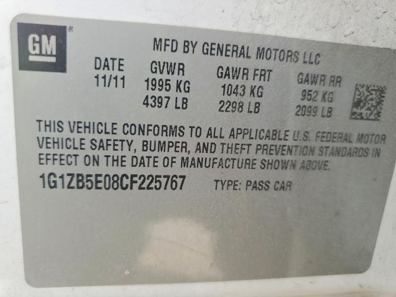 66833676 :رقم المزاد ، 1G1ZB5E08CF225767 vin ، 2012 Chevrolet Malibu مزاد بيع