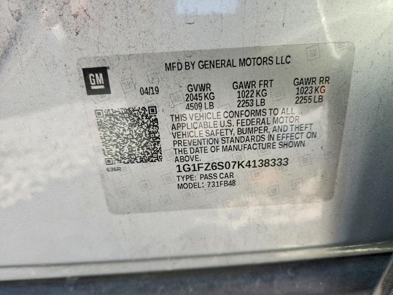 2019 Chevrolet Bolt Ev მანქანა იყიდება აუქციონზე, vin: 1G1FZ6S07K4138333, აუქციონის ნომერი: 66955396