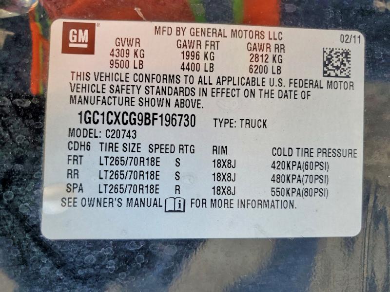 2011 Chevrolet Silverado მანქანა იყიდება აუქციონზე, vin: 1GC1CXCG9BF196730, აუქციონის ნომერი: 64215926