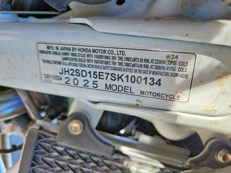 64963036 :رقم المزاد ، JH2SD15E7SK100134 vin ، 2025 Honda Crf1100 مزاد بيع