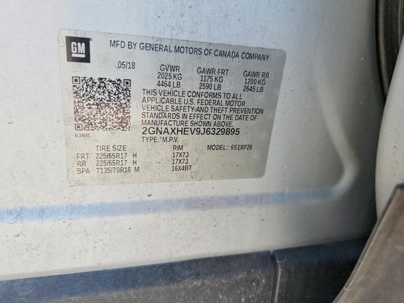 67124866 :رقم المزاد ، 2GNAXHEV9J6329895 vin ، 2018 Chevrolet Equinox مزاد بيع