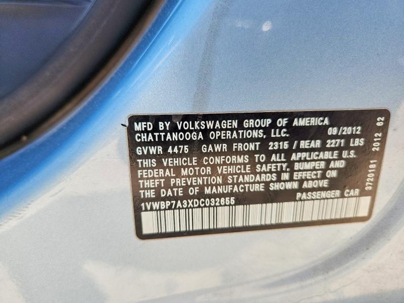 Aukcja sprzedaży 2013 Volkswagen Passat, vin: 1VWBP7A3XDC032655, numer aukcji: 65062906