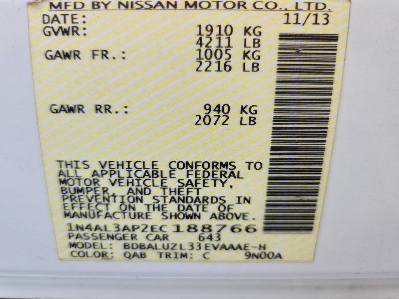 2014 Nissan Altima მანქანა იყიდება აუქციონზე, vin: 1N4AL3AP2EC188766, აუქციონის ნომერი: 65617586