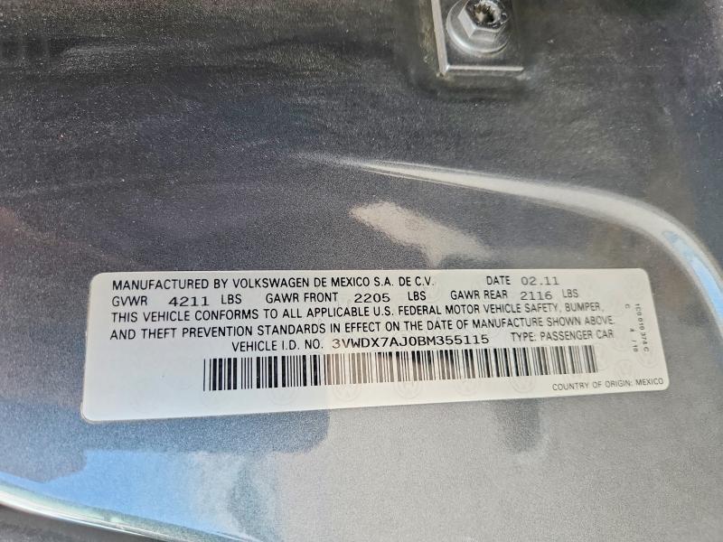 Aukcja sprzedaży 2011 Volkswagen Jetta, vin: 3VWDX7AJ0BM355115, numer aukcji: 66394786