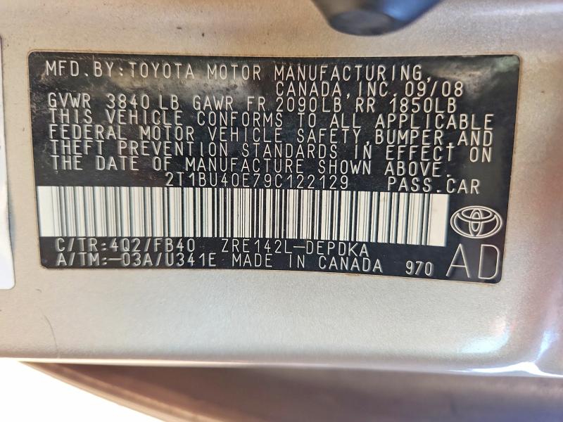 66310966 :رقم المزاد ، 2T1BU40E79C122129 vin ، 2009 Toyota Corolla مزاد بيع