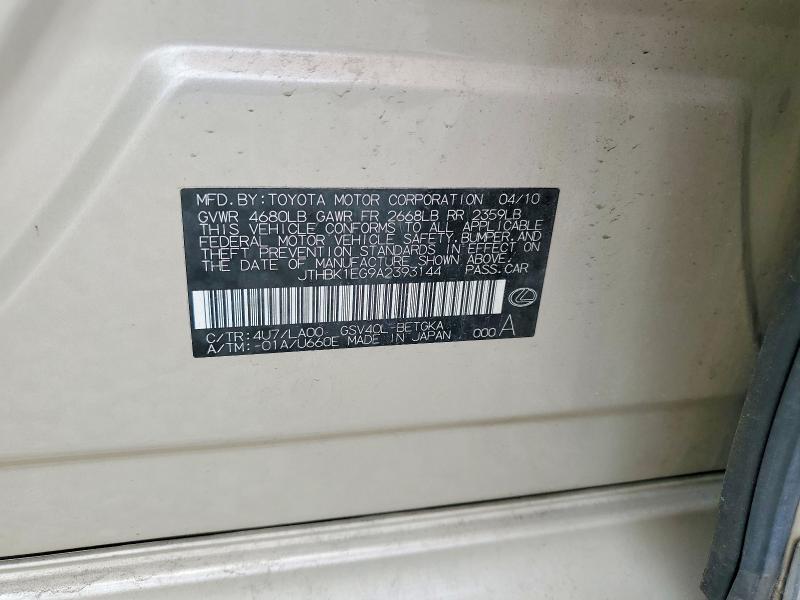 Aukcja sprzedaży 2010 Lexus Es, vin: JTHBK1EG9A2393144, numer aukcji: 64442016