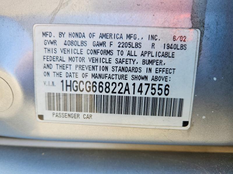 Продаж на аукціоні авто 2002 Honda Accord, vin: 1HGCG66822A147556, номер лоту: 66657826