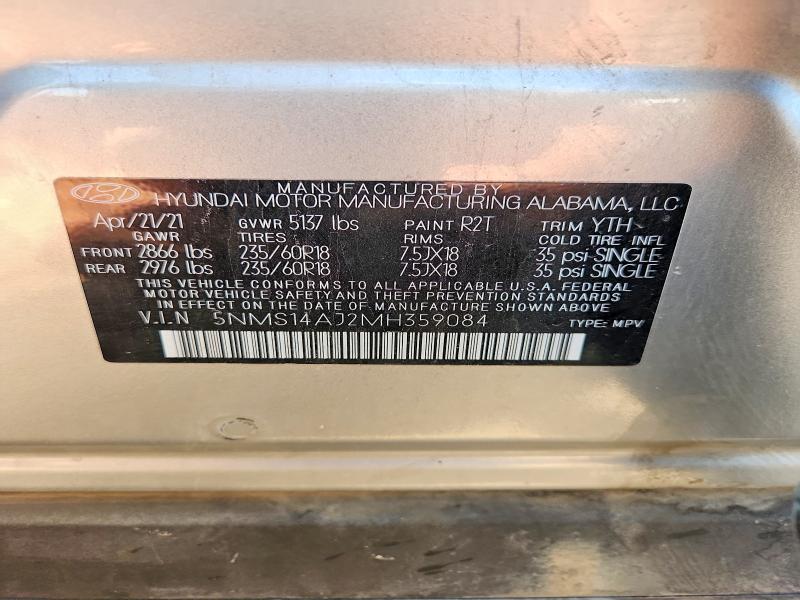 Aukcja sprzedaży 2021 Hyundai Santa Fe, vin: 5NMS14AJ2MH359084, numer aukcji: 64800556