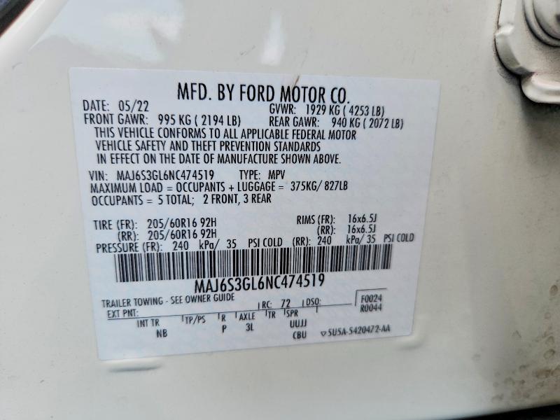 Aukcja sprzedaży 2022 Ford Ecosport, vin: MAJ6S3GL6NC474519, numer aukcji: 67132736