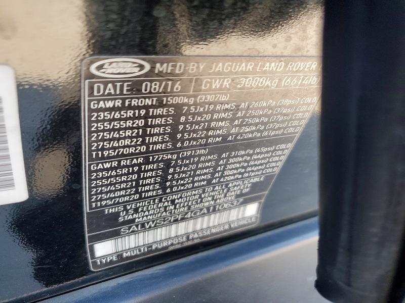 Aukcja sprzedaży 2016 Land Rover Range Rover Sport, vin: SALWS2PF4GA110637, numer aukcji: 64675786