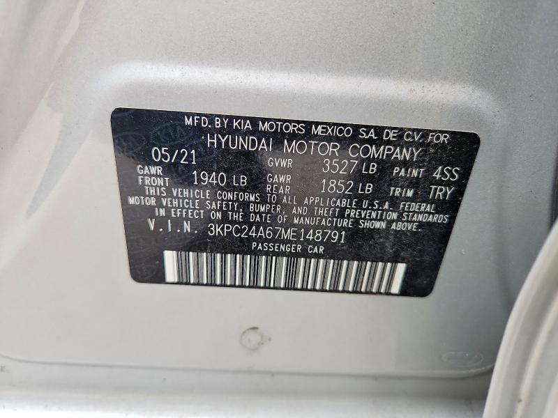 Продажа на аукционе авто 2021 Hyundai Accent, vin: 3KPC24A67ME148791, номер лота: 64321156
