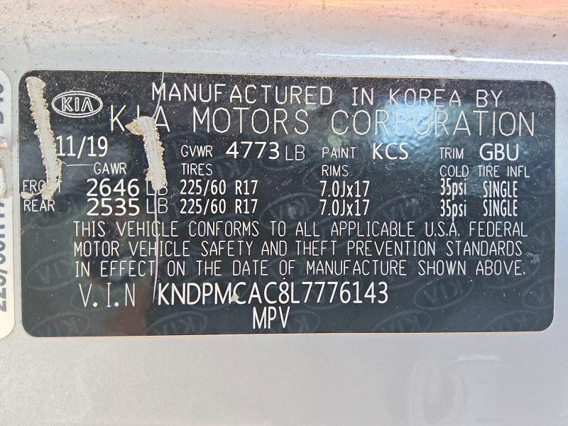 64782116 :رقم المزاد ، KNDPMCAC8L7776143 vin ، 2020 Kia Sportage مزاد بيع