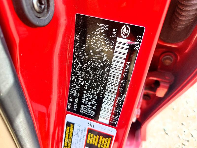 65108706 :رقم المزاد ، 4T4BF1FK6DR290007 vin ، 2013 Toyota Camry مزاد بيع