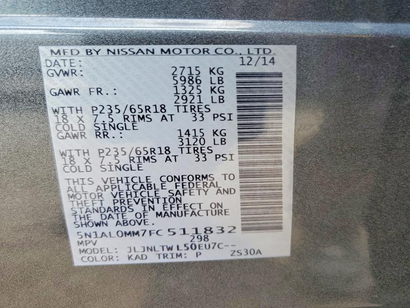 Продаж на аукціоні авто 2015 Infiniti Qx60, vin: 5N1AL0MM7FC511832, номер лоту: 65004976