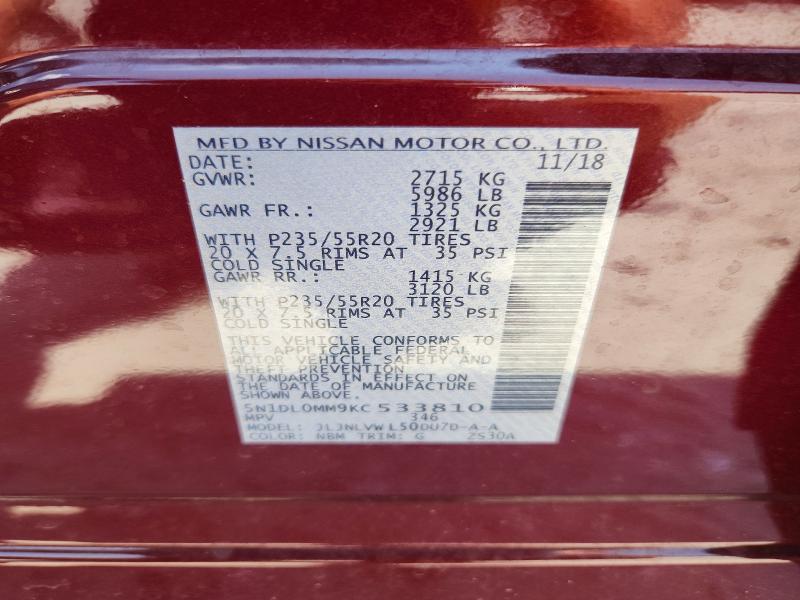 Aukcja sprzedaży 2019 Infiniti Qx60, vin: 5N1DL0MM9KC533810, numer aukcji: 65546216