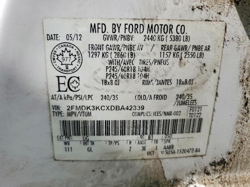65866186 :رقم المزاد ، 2FMDK3KCXDBA42339 vin ، 2013 Ford Edge مزاد بيع