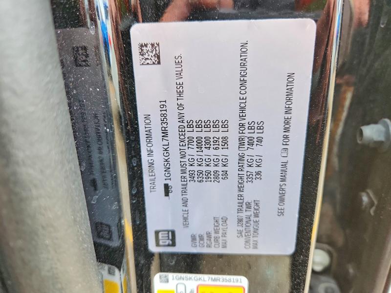 Aukcja sprzedaży 2021 Chevrolet Suburban, vin: 1GNSKGKL7MR358191, numer aukcji: 66236976